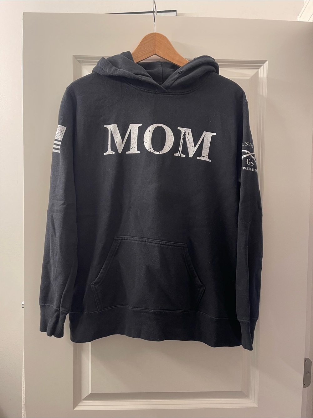 Grunt Style Black MOM Pullover Hoodie with White Print